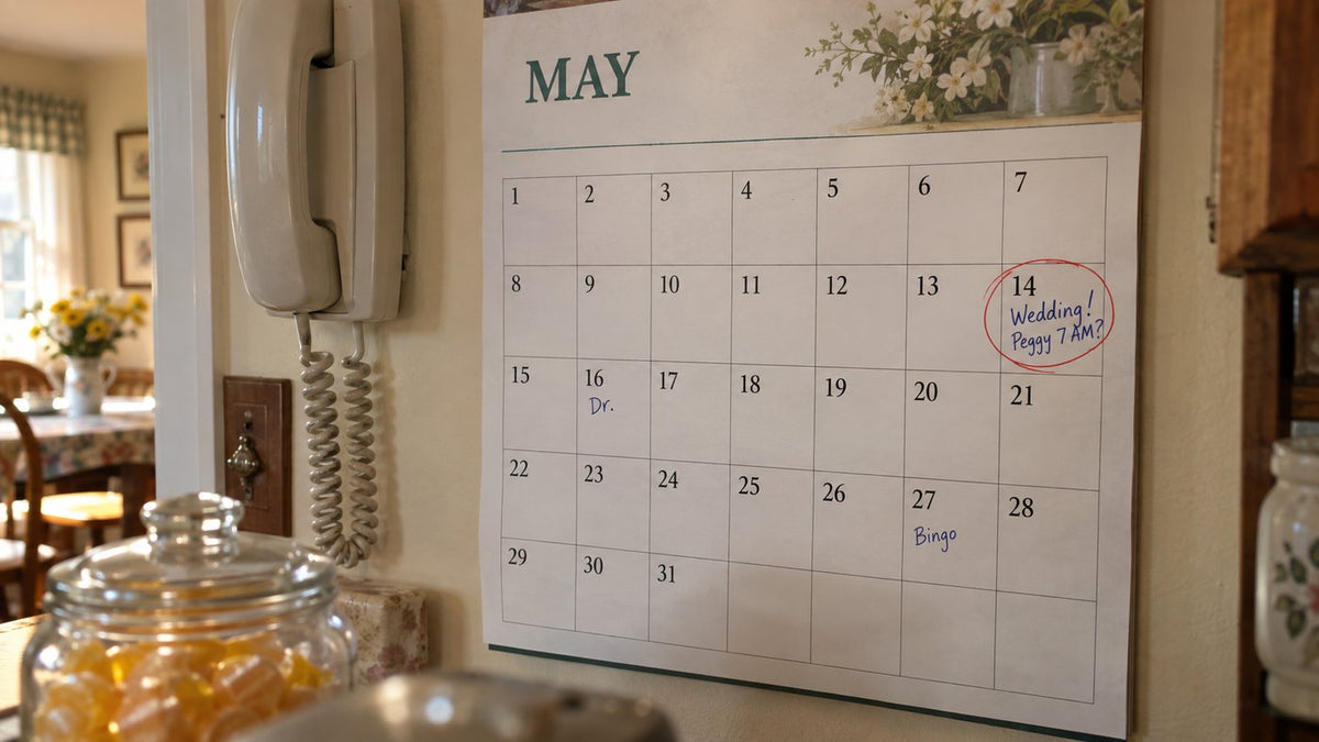 Her calendar: the wedding on the 14th, and a note asking her nurse to come at 7