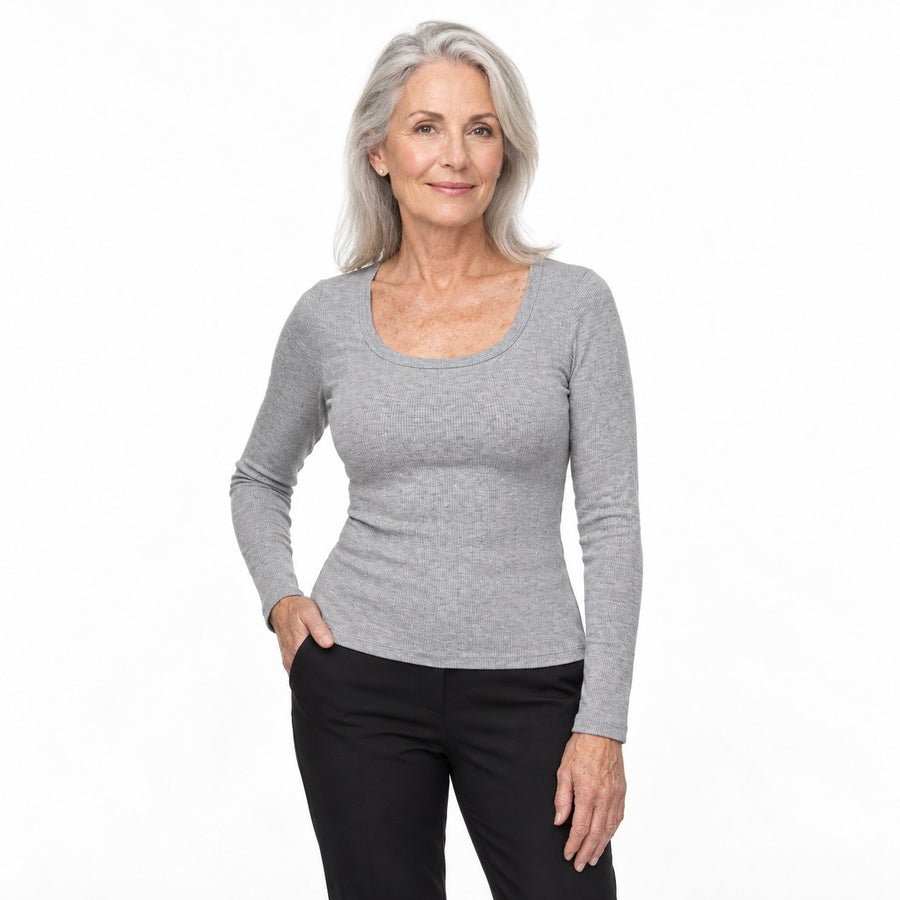 Susie’s Ribbed Long-Sleeve Built-in Bra Top detail