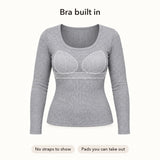 Ribbed Long-Sleeve Built-in Bra Top