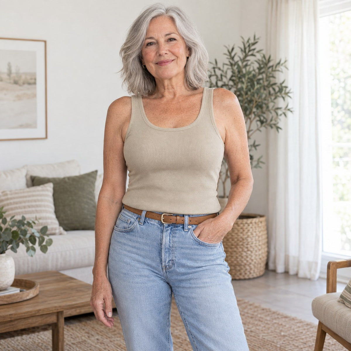 Susie's Ribbed Cotton Built-in Bra Tank