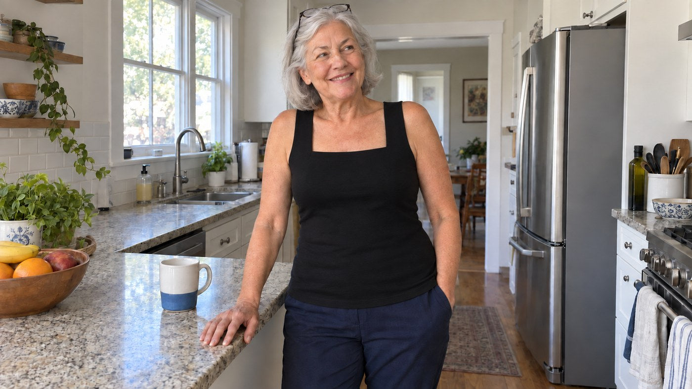 The built-in bra tank worn at home